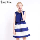 杰西莱jessy line2016夏装新款 杰茜莱正品假两件条纹显瘦连衣裙