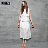 Krazy 夏装新款 巧露小性感 舒适透气棉网眼时尚套装女 上衣+半裙