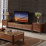 电视柜中式现代简约大理石实木原木胡桃木地柜客厅储物柜实木家具