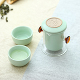 汝窑红茶茶具 陶瓷双耳茶具普洱茶泡茶器 旅行便携茶具玻璃冲茶器