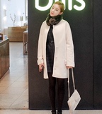 2015韩国代购Cherrykoko冬季新款韩版直筒中长款西装领女风衣外套