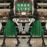 韩国代购2016春装新款针织套头高领连衣裙套装女毛衣蕾丝裙两件套