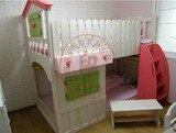 实木儿童床女孩公主男孩王子护栏床 镂空滑梯床 子母彩色漆小屋床