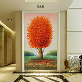 现代简约3D立体玄关壁纸壁画 走廊过道墙纸装饰画 竖版油画梦幻树