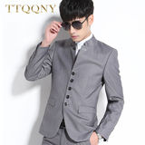 TTQQNY 韩版修身青年纯色中山西服套装夏季新款男士西装0492