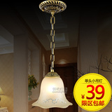 简约欧式小吊灯单头客厅灯饰餐厅灯卧室灯具复古玻璃灯罩过道铁艺