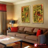 泰式热带植物东南亚风格芭蕉叶油画 竖版拼套组合客厅卧室画MJ289