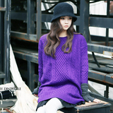 韩国代购孕妇装冬季韩版孕妇加厚针织毛衣 时尚大码圆领紫色上衣