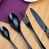 kaya黑色西餐刀叉勺四件套 创意黑金不锈钢西餐刀叉 黑色西餐餐具