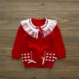 idea2015秋冬韩版女童套头羊绒衫0-3岁婴儿宝宝花边针织羊绒毛衣