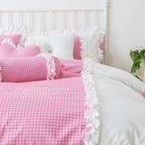 韩式田园乡村公主风格可爱格子儿童床上用品四件套全棉床单家纺