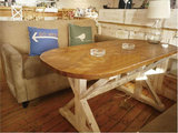 美式复古实木咖啡桌酒吧桌做旧餐桌客厅办公桌椭圆形桌子书桌茶几
