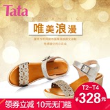 Tata/他她夏季专柜同款时尚布面厚底坡跟女凉鞋女夏2NT19BL5