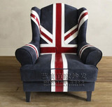 英国国旗图案米字旗单人沙发老虎椅美式乡村欧式复古别墅真皮沙发