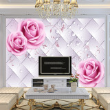 简约花卉玫瑰客厅电视背景墙纸3D立体卧室无缝大型壁画无纺布壁纸