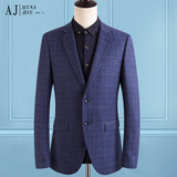 AJ男装2016男士格子商务休闲小西装 简约两粒扣西服外套男单西
