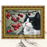 雲繍軒精准印花法国正品DMC十字绣套件 动物 HAE 猫咪与红果