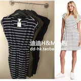 HM H＆M专柜正品代购 BASIC 女装两侧口袋宽松款圆领卷边袖连衣裙