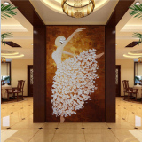 手绘3d立体欧式玄关走廊过道背景墙壁纸大型壁画芭蕾舞者抽象油画