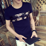 构格夏季男装青少年男士短袖T恤男潮牌韩版修身印花半袖圆领体恤