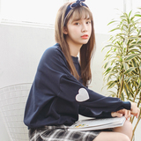2016秋季韩版学院风软妹可爱袖子心型刺绣图案宽松长袖纯色卫衣女