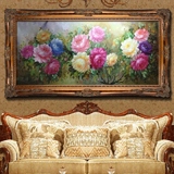 沙发背景墙装饰画纯手绘油画花卉富贵牡丹中式客厅餐厅壁炉装饰画