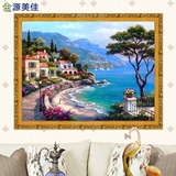 地中海油画 手绘欧式风景山水油画聚宝盆客厅装饰画大海挂画壁画