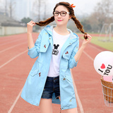 少女春装韩版新款青少年女装高中学生中长款宽松连帽风衣外套大码