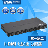 电视卖场 HDMI分配器1进8出 一进八出hdmi分线器分屏器3D超高清4K