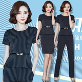 职业装女装套裙短袖夏季韩版职业套装时尚气质ol条纹工作服两件套