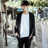 韩国男装东大门韩版修身潮男士毛衣针织开衫秋季中长款蝙蝠衫外套