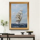 欧式手绘油画一帆风顺风水有框挂画书房过道玄关壁炉办公室装饰画