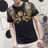 2016夏季男装 加肥加大码中国风凤凰印花短袖T恤民族风半袖tshirt