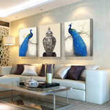 欧式客厅装饰画卧室沙发背景墙画挂画无框水晶画高雅古典蓝孔雀图