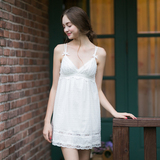 2016年女士睡衣夏季白色纯棉吊带可爱甜美小清新家居服性感睡裙