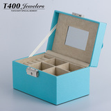 T400新款特别定制木质双层带锁手饰品收纳盒粉色蓝色首饰盒女朋友