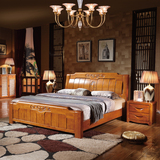中式全实木床 双人床 1.8米环保橡木大床 储物高箱床婚床 包送装