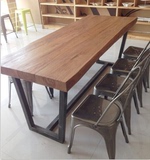 美式复古做旧铁艺实木餐桌椅组合 长桌办公桌会议桌酒吧咖啡桌椅