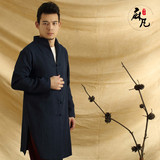 中国风复古文艺中式改良唐装手工盘扣长衫外套纯麻风衣男春装上衣