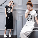 2016夏装新款韩版时尚运动休闲套装女裙短袖卫衣裙子两件套连衣裙