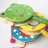 新生婴儿传统拨浪鼓宝宝木质双面手摇鼓摇铃乐器早教益智塑料玩具