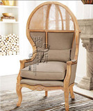 出口外贸原单复古实木沙发椅 法式皇室高背麻布沙发太空椅 老虎椅