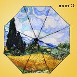 Cmon梵高油画麦田与柏树创意全自动折叠太阳晴雨伞双层超大男女士