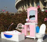 洗澡浴室浴缸+梳妆台+马桶套装礼盒 DIY过家家玩具新芭比娃娃