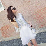 2016夏装新款女装潮明星同款名媛小清新裙子夏季假两件白色连衣裙