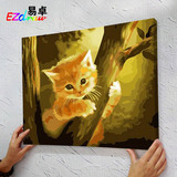 新品厚框数字油画动物系列diy手绘装饰画包邮亚麻带猫数字画想你
