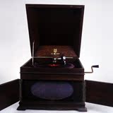英国古董老物件收藏ACADEMY手摇台式留声机78转发条有力机身大8品