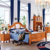 美式乡村全实木床1.5米双人床1.2单人床欧式床气动储物高箱床松木