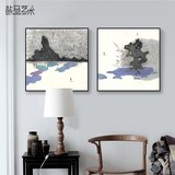 新中式抽象禅意装饰画客厅沙发后背景墙三拼挂画三联无框组合壁画
