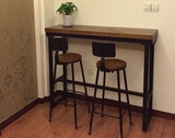 复古美式铁艺做旧实木小吧台家用餐桌椅组合小酒吧椅咖啡桌欧式